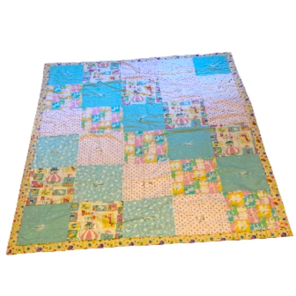 Handmade PASTEL SQUARES Animal Air balloon Baby Throw Blanket Quilt